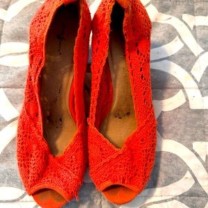 Orange wedge sandals